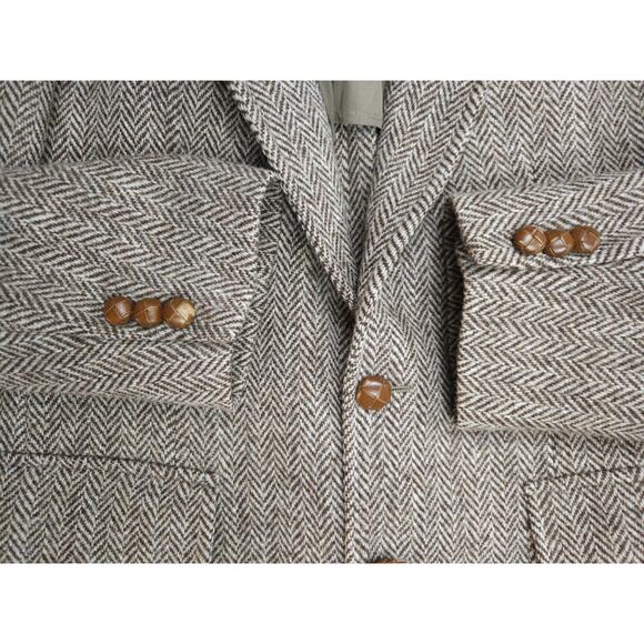 Harris Tweed Stanley Blacker Handwoven Herringbone Wool Blazer Brown Sport Coat - Picture 9 of 9